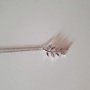 Silver, Rhinestone Encrusted Leaf Necklace